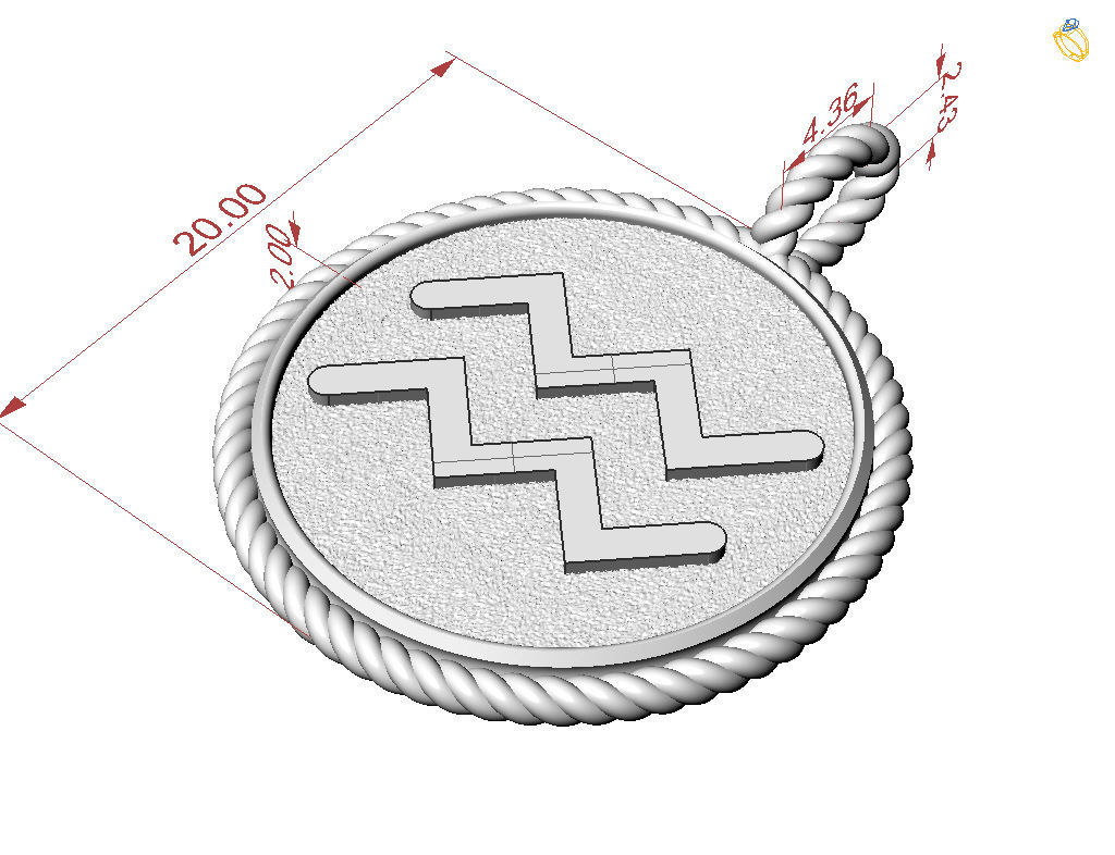 Zodiac Sign Pendant Aquarius 3D print model_19