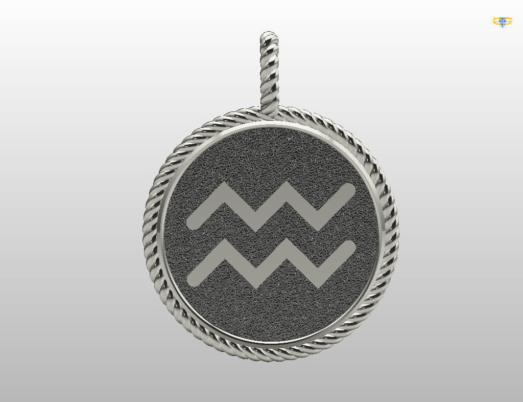 Zodiac Sign Pendant Aquarius 3D print model_29