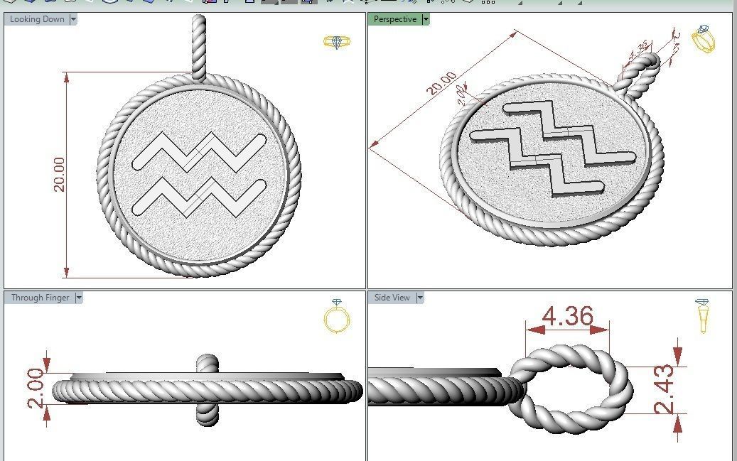Zodiac Sign Pendant Aquarius 3D print model_1