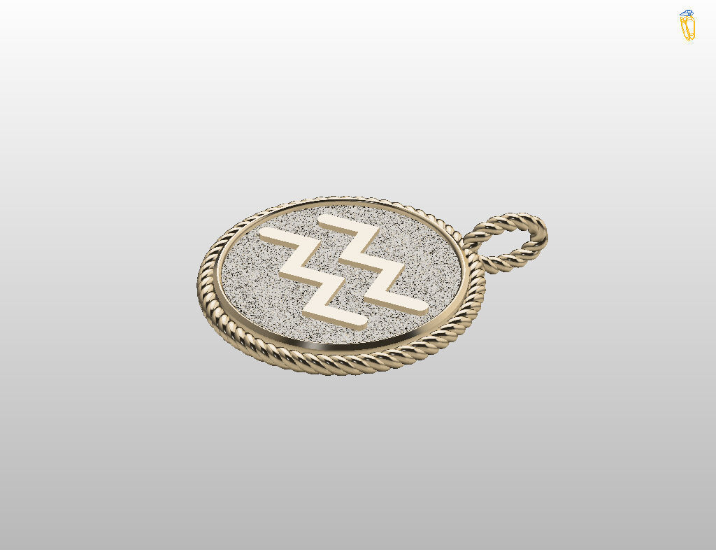 Zodiac Sign Pendant Aquarius 3D print model_24