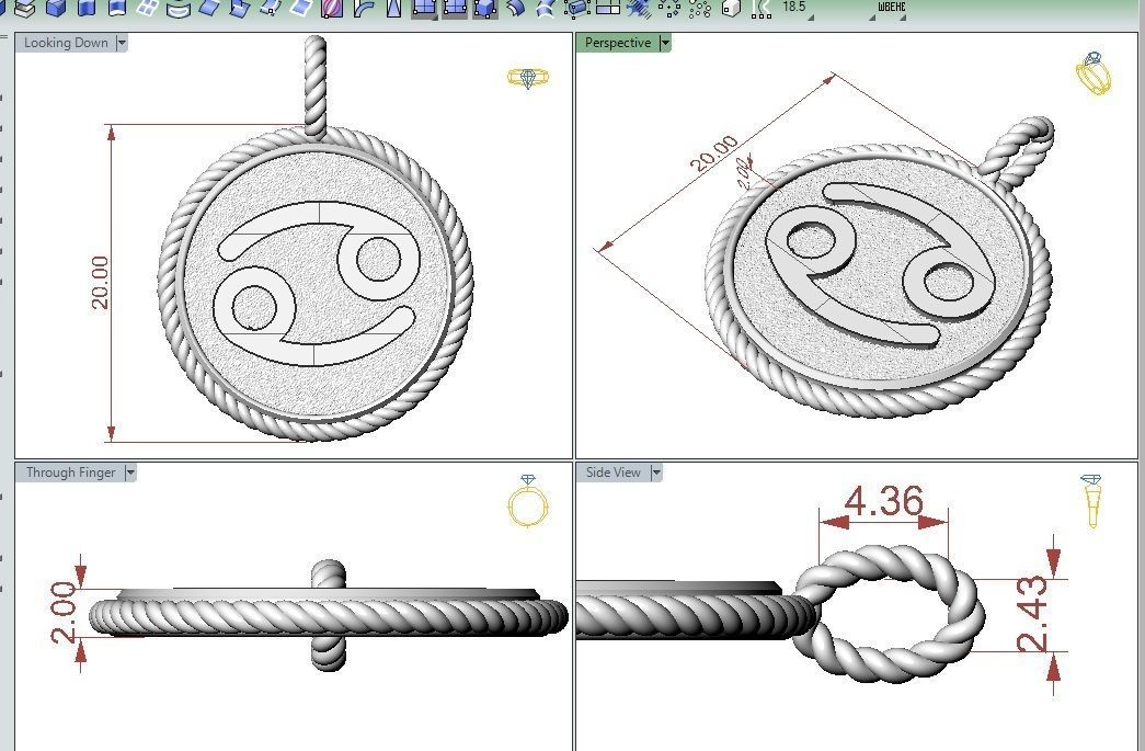 Zodiac Sign Pendant cancer 3D print model_1