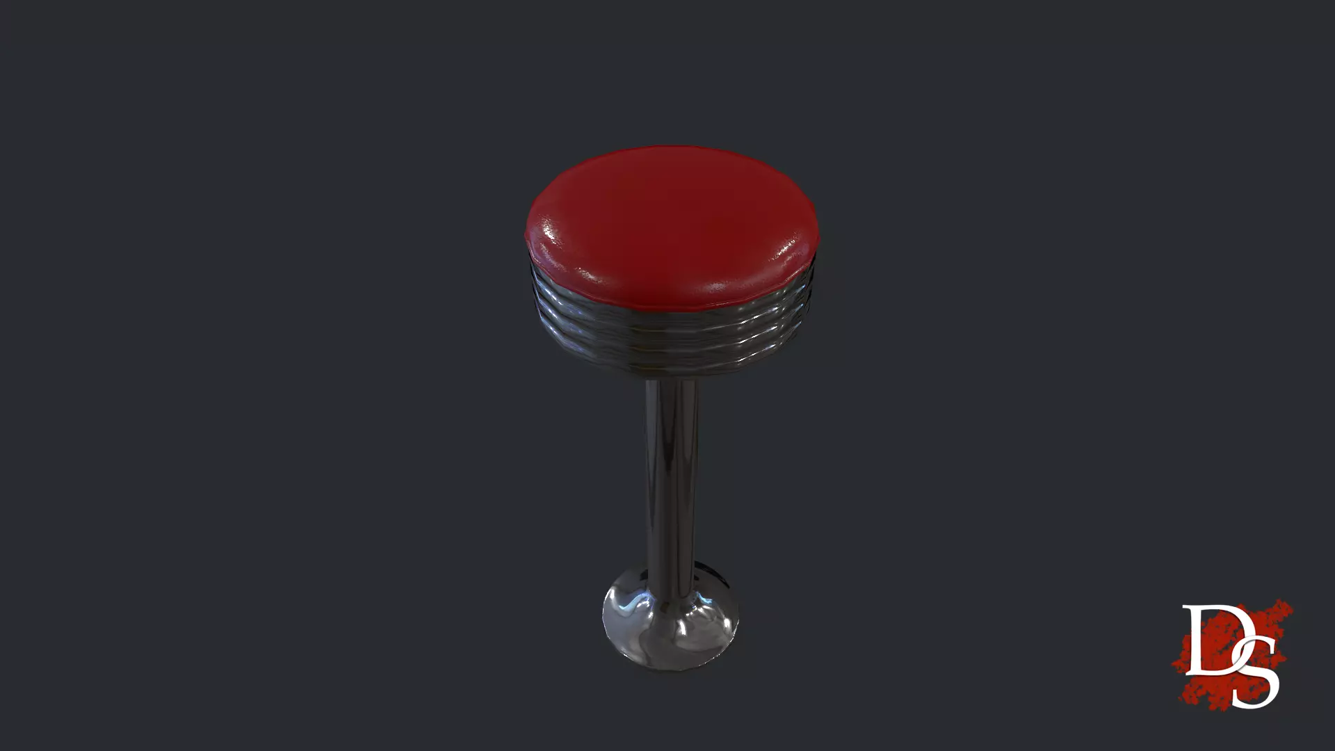 50s Retro Stool Low-poly 3D model_0