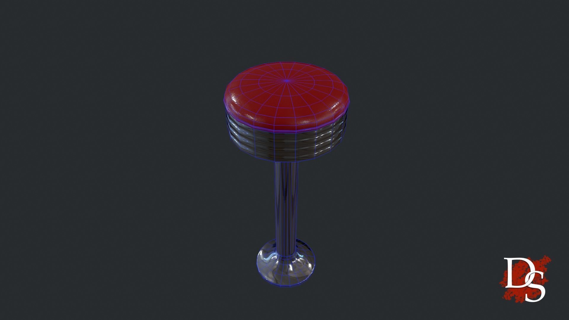 50s Retro Stool Low-poly 3D model_2