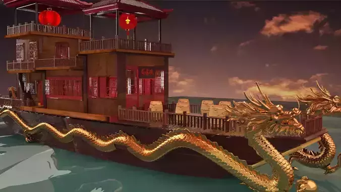 Chinese ancient dragon  house boat