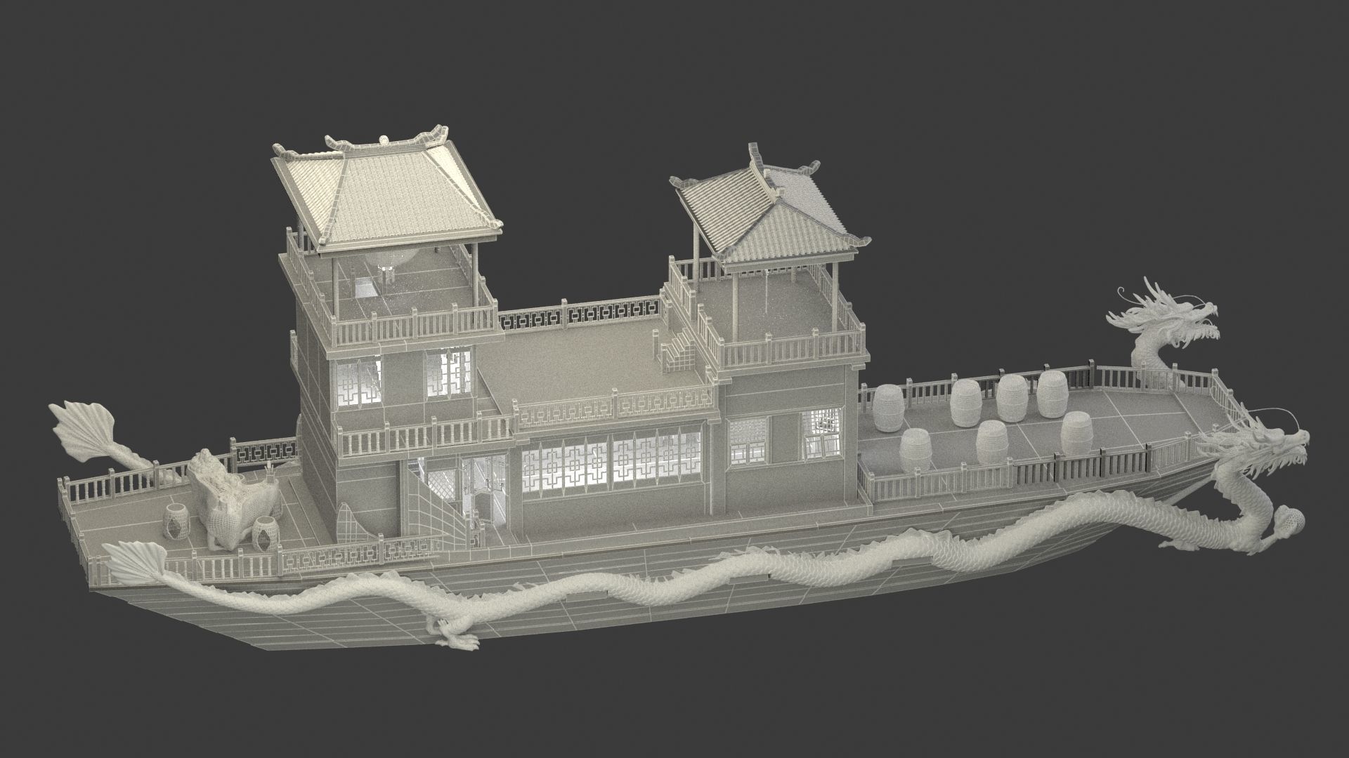 Chinese ancient dragon  house boat 3D model_8