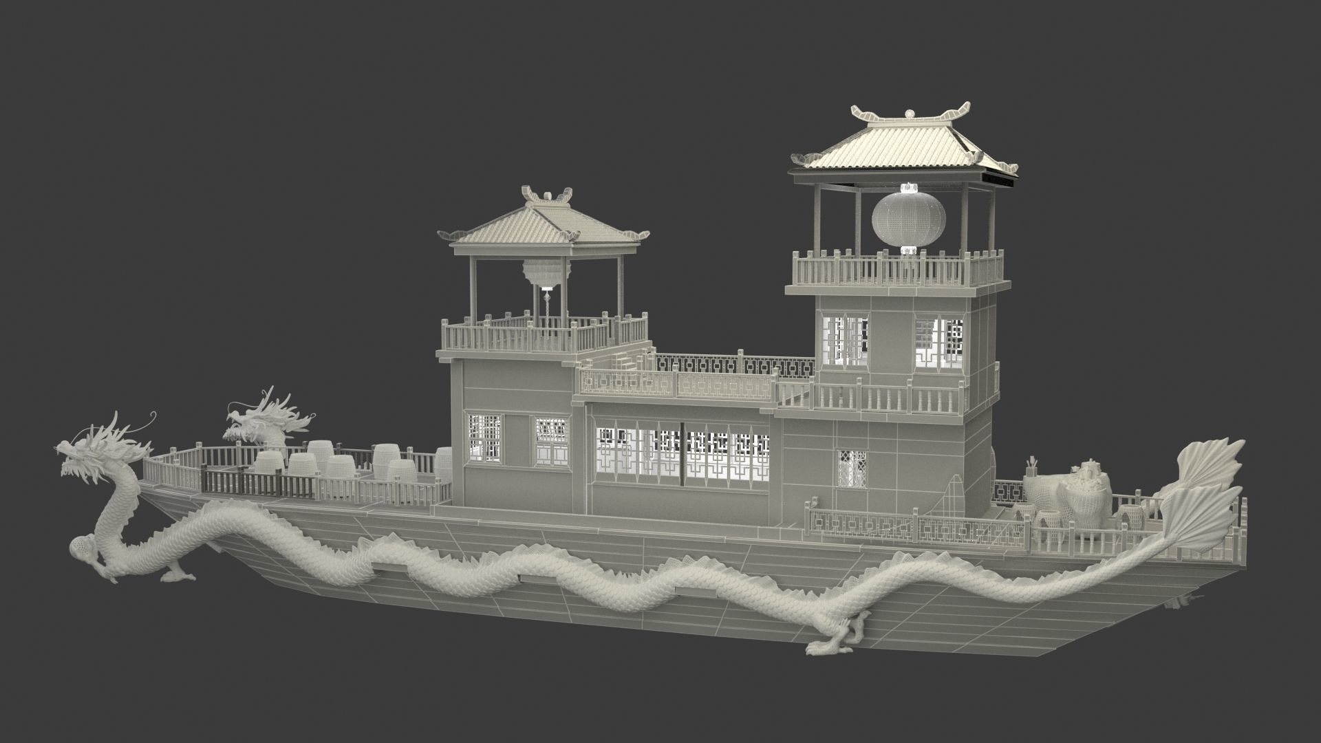 Chinese ancient dragon  house boat 3D model_9