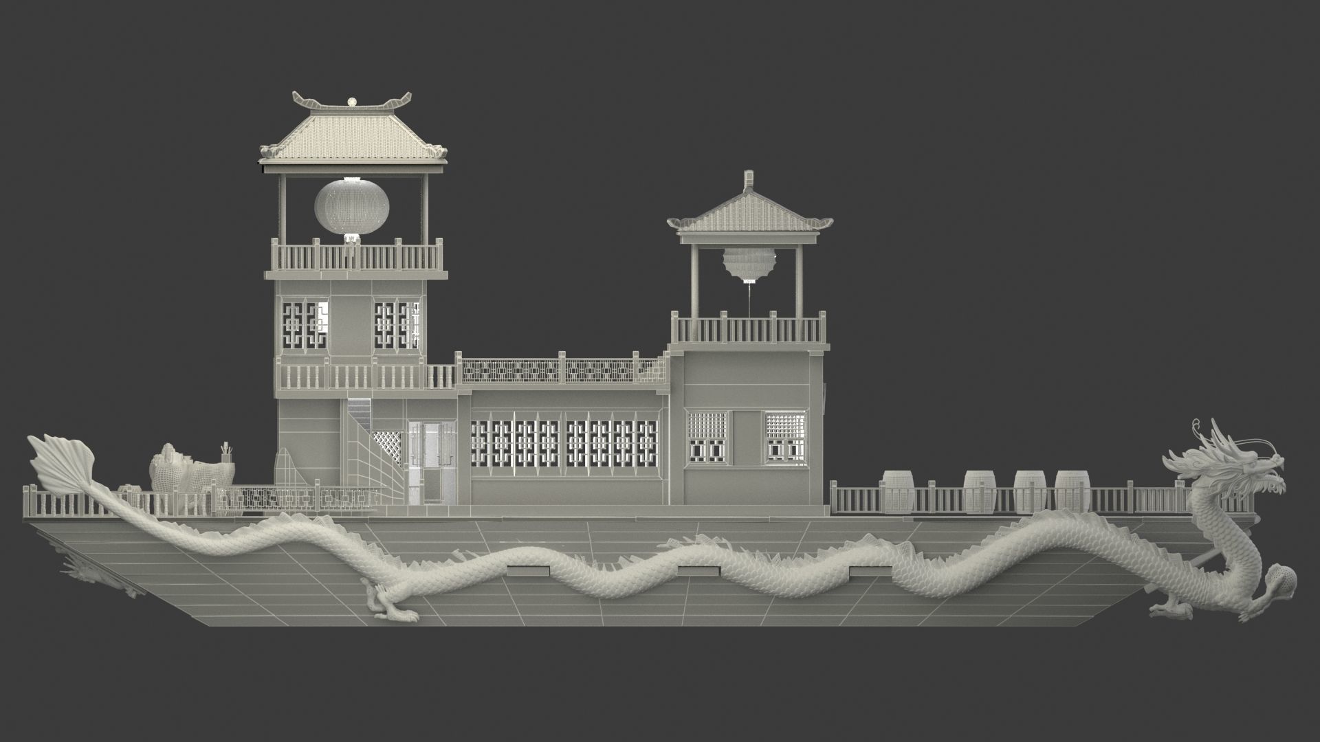 Chinese ancient dragon  house boat 3D model_7
