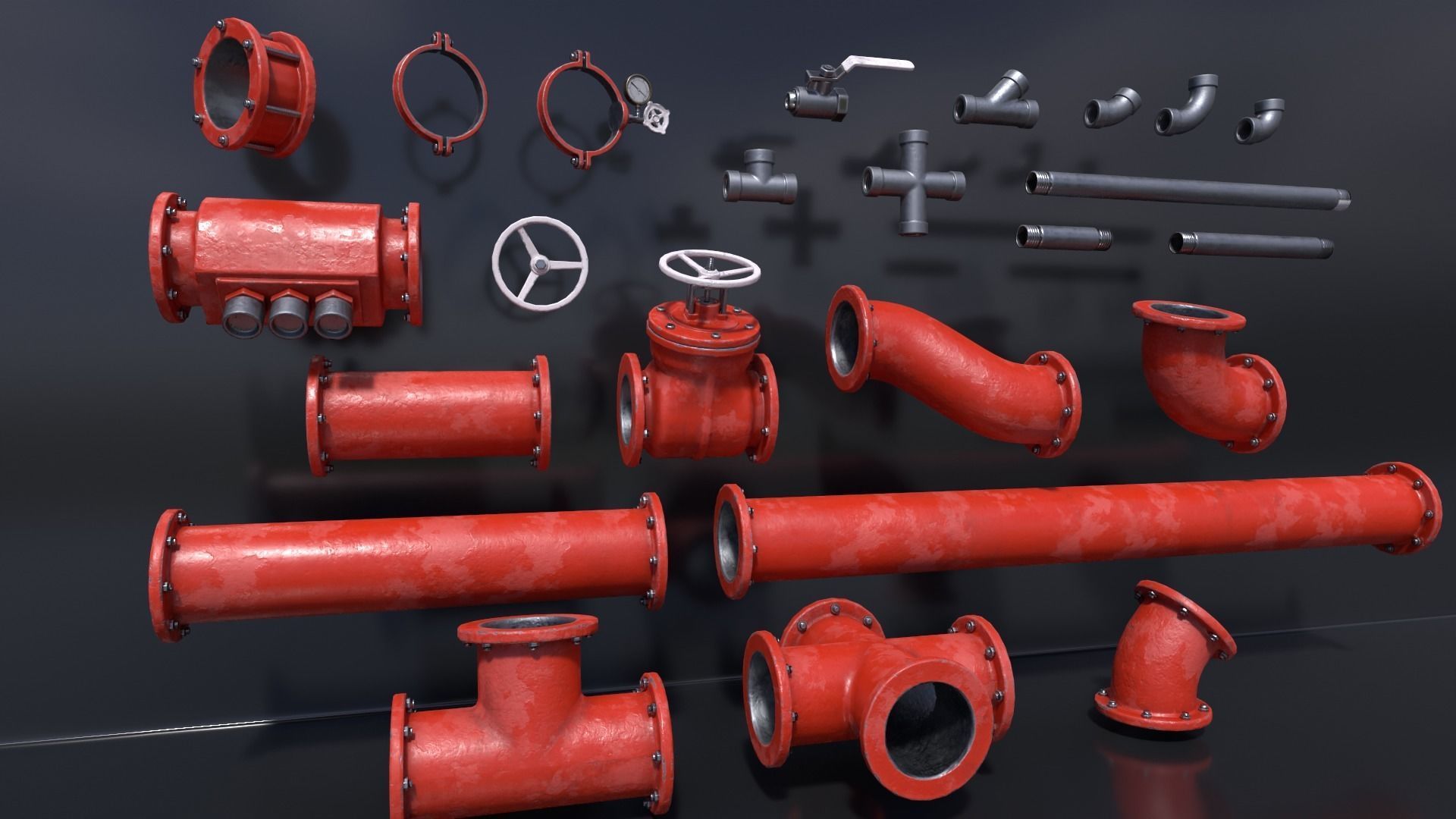 Pipe Kit Low-poly 3D model_7