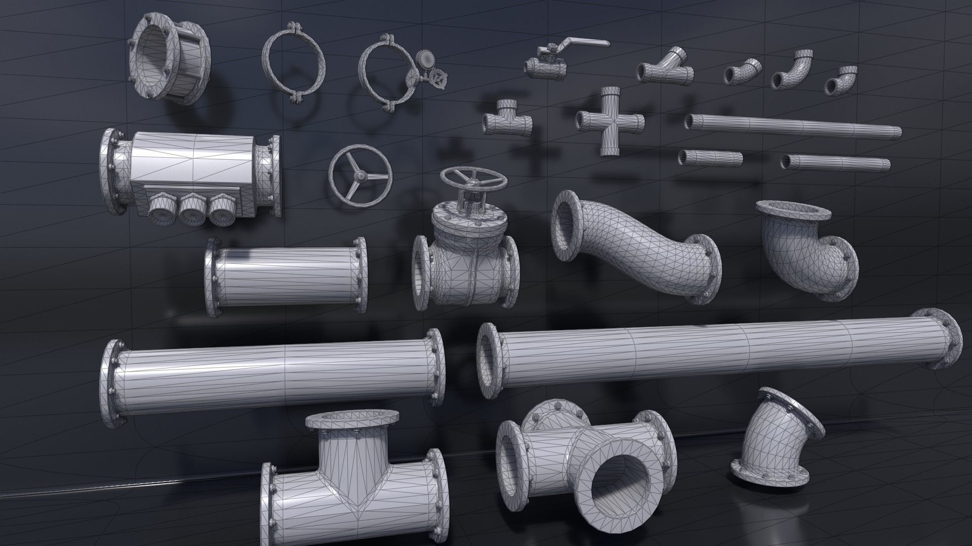Pipe Kit Low-poly 3D model_9