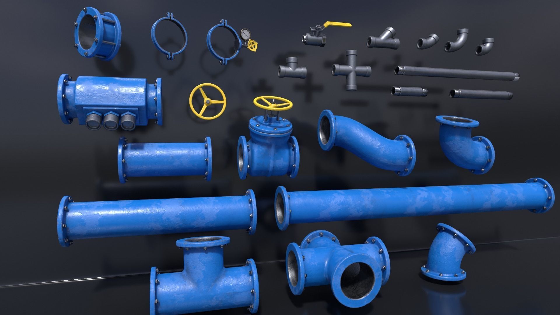 Pipe Kit Low-poly 3D model_3