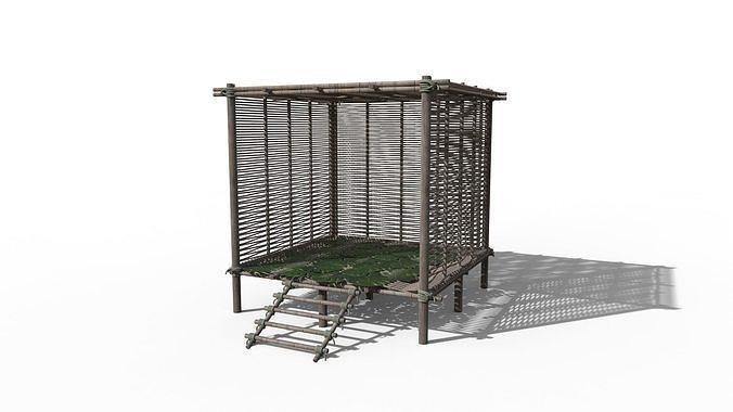 SHELTER wooden structure with plants in it Low-poly 3D model 2