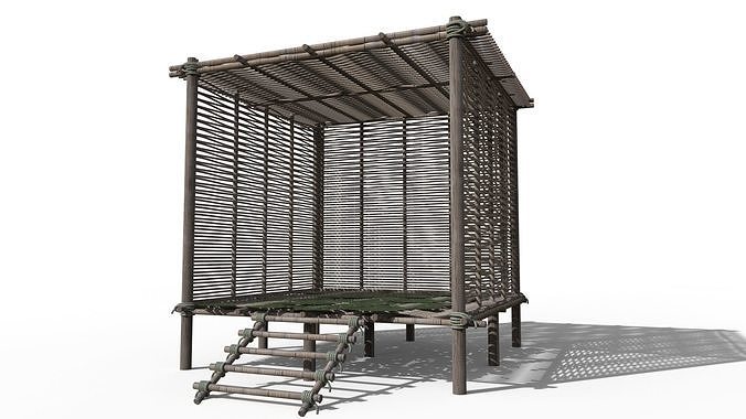 SHELTER wooden structure with plants in it Low-poly 3D model 4