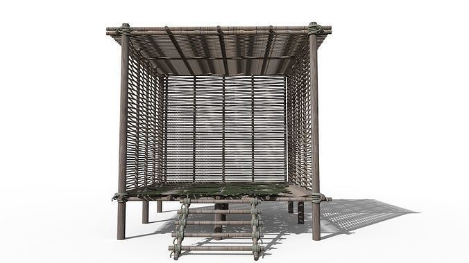 SHELTER wooden structure with plants in it Low-poly 3D model 6