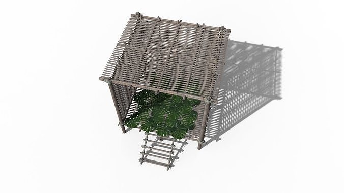 SHELTER wooden structure with plants in it Low-poly 3D model 7