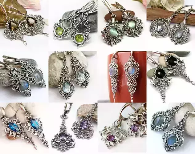 Evening earrings set Long dangle earrings 3d models Fantasy