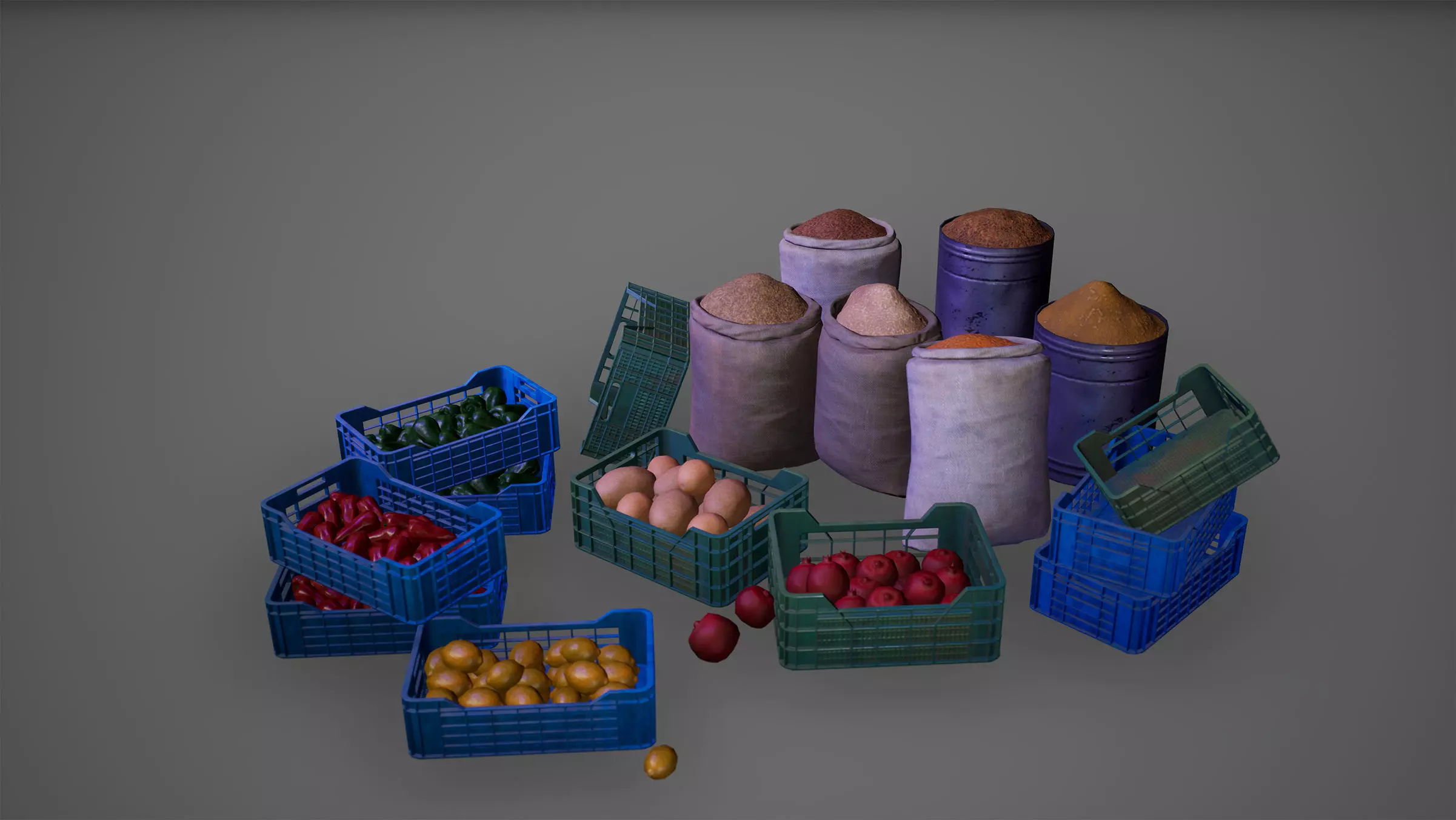 Groceries Set Vegetable Fruit Basket Game Ready Low-poly 3D model_0