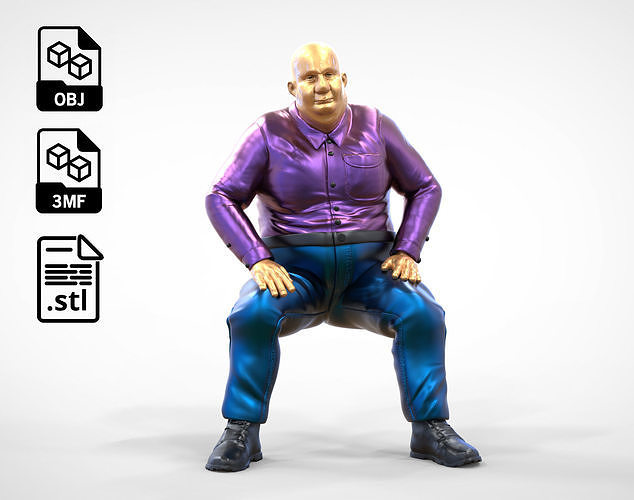 N1 Sitting Fat Man waiting or Spectator  3D print model