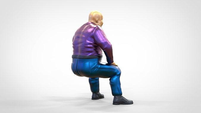 N1 Sitting Fat Man waiting or Spectator  3D print model 7