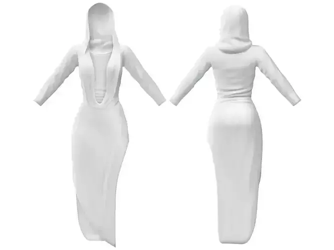 Daring Deep Cleavage Cowl Front Hooded Popstar Dress