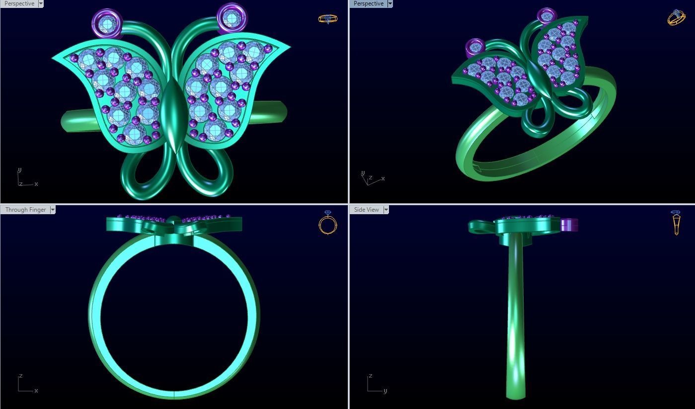Butterfly rings 3D print model_4