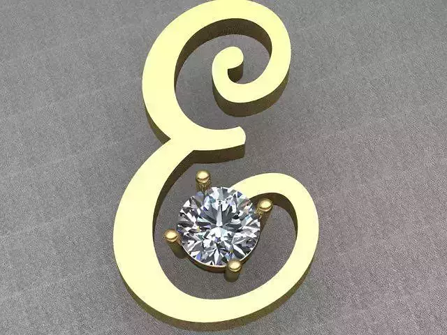 Letter E Diamond Golden Necklace 3D print model