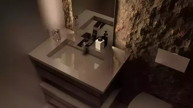 Rocky bathroom interior scene