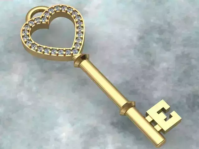 Tiffany Style Key Diamond Golden Necklace 3D print model