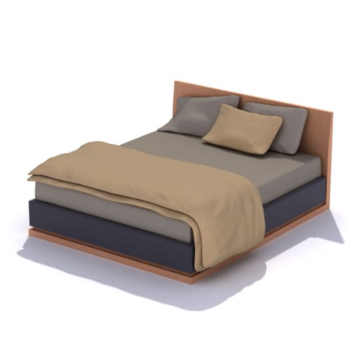Wooden Bed With Headboard 3D Model