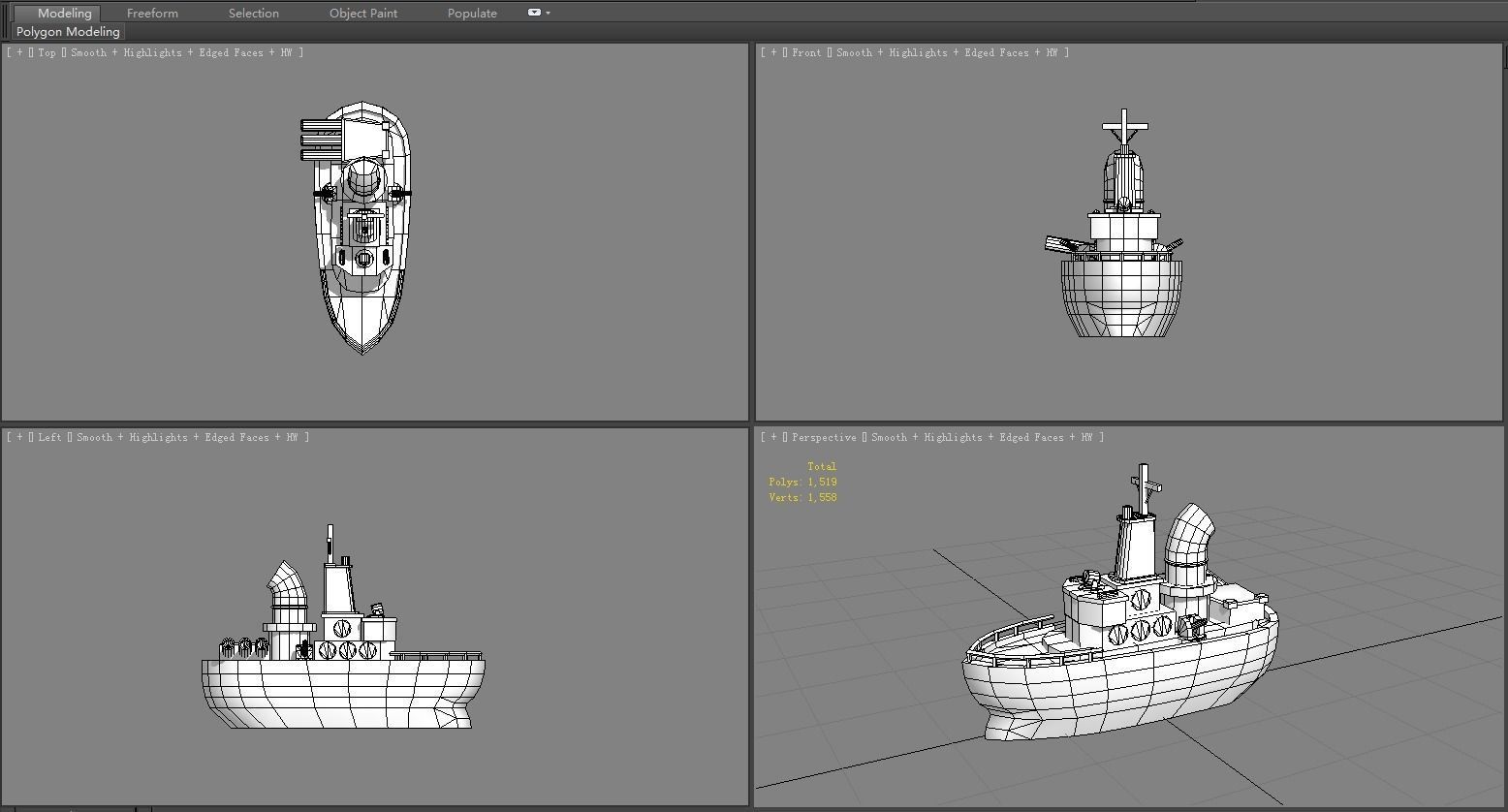 Cartoon warship Low-poly 3D model_6