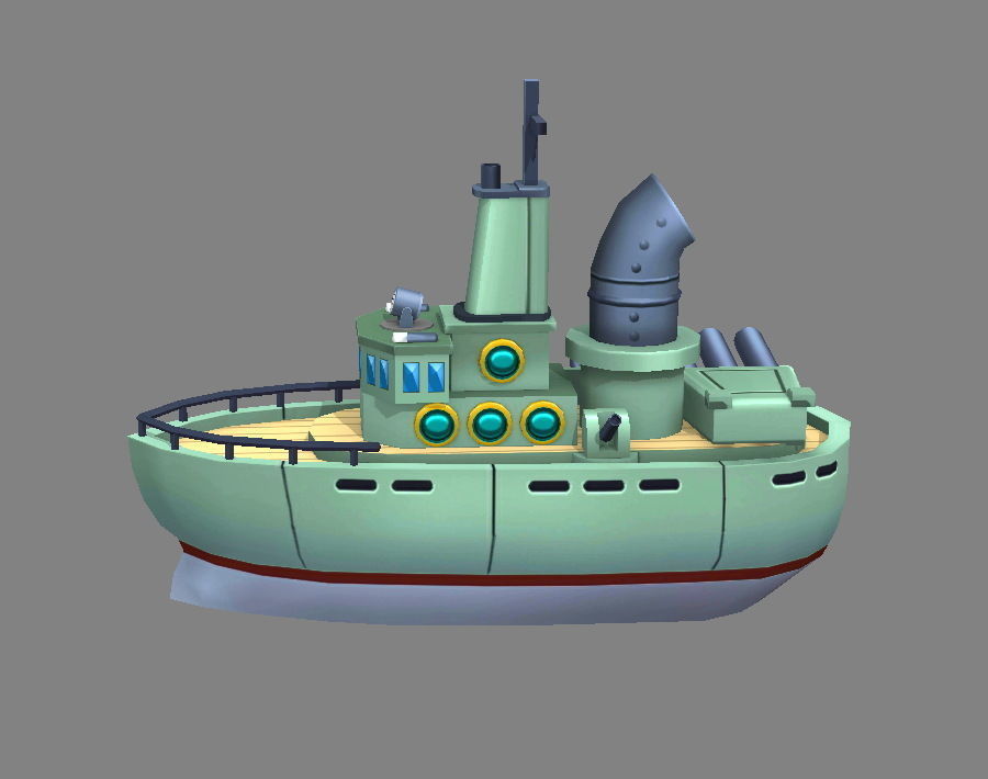 Cartoon warship Low-poly 3D model_1
