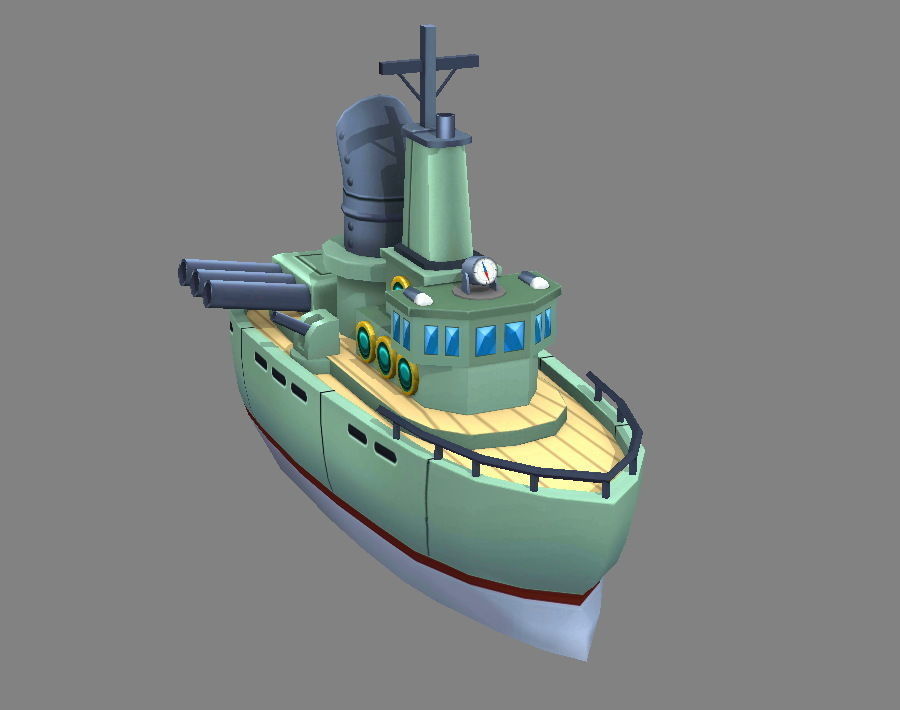 Cartoon warship Low-poly 3D model_3