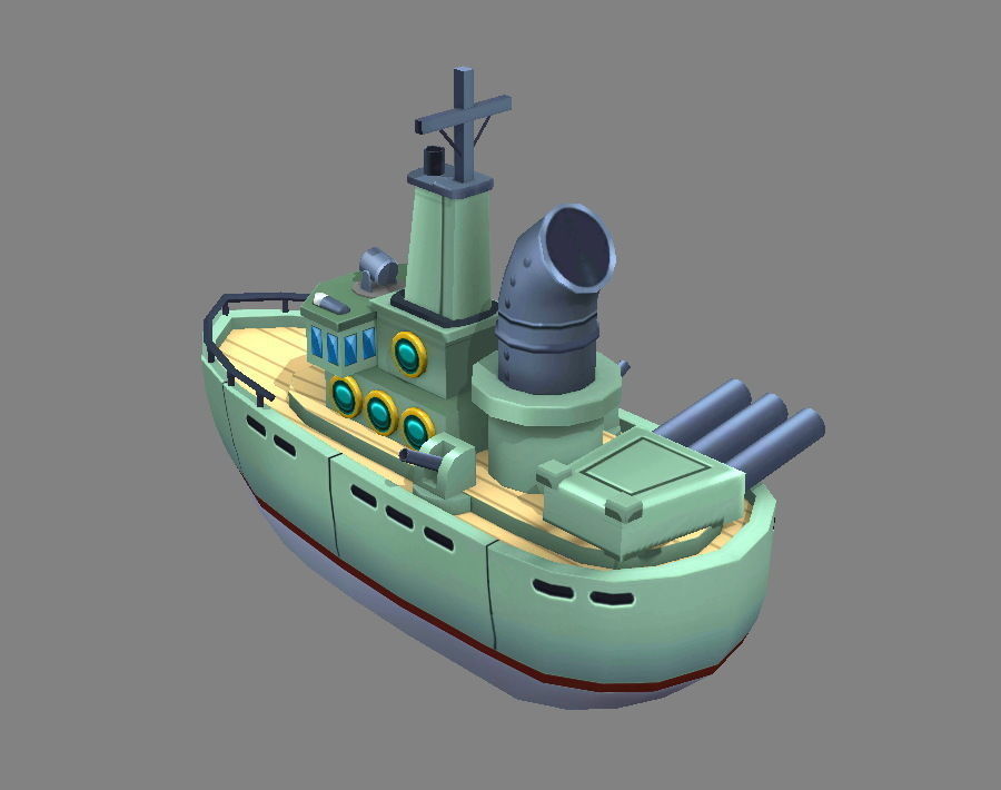 Cartoon warship Low-poly 3D model_2