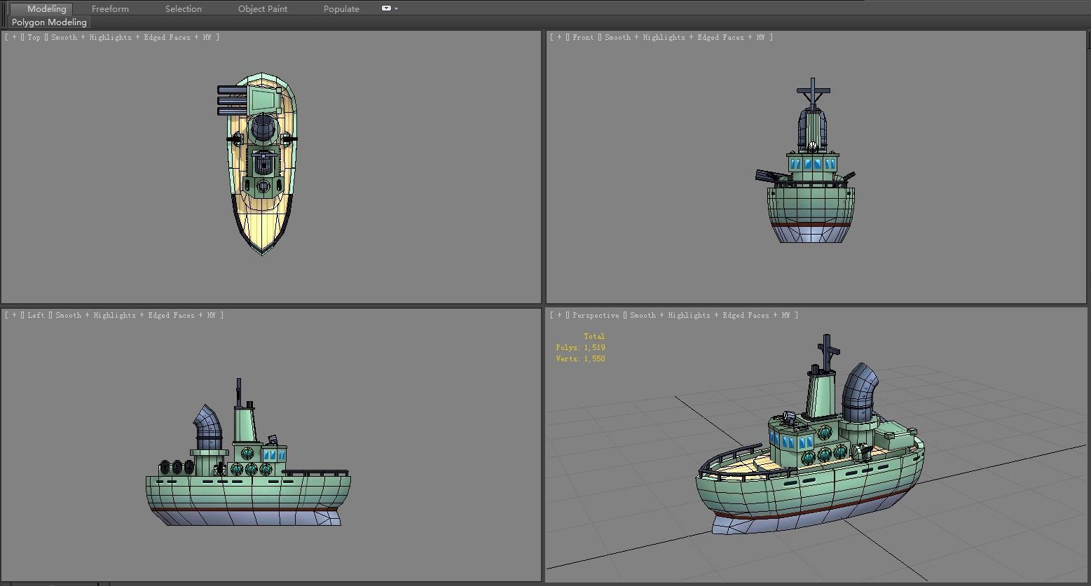 Cartoon warship Low-poly 3D model_5