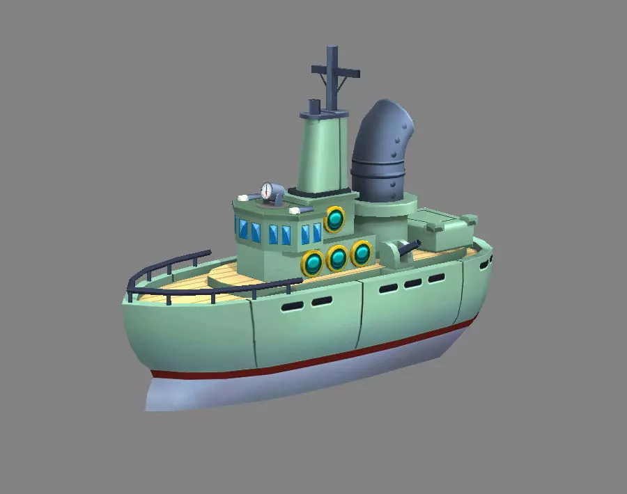 Cartoon warship Low-poly 3D model_0