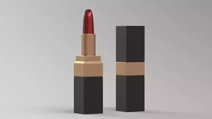 stick of expensive red lipstick in a black gold jar