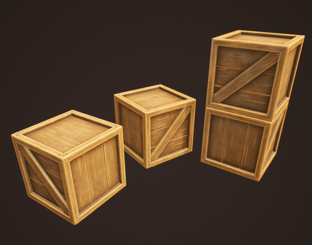 Western Wooden Boxes Low-poly 3D model_1