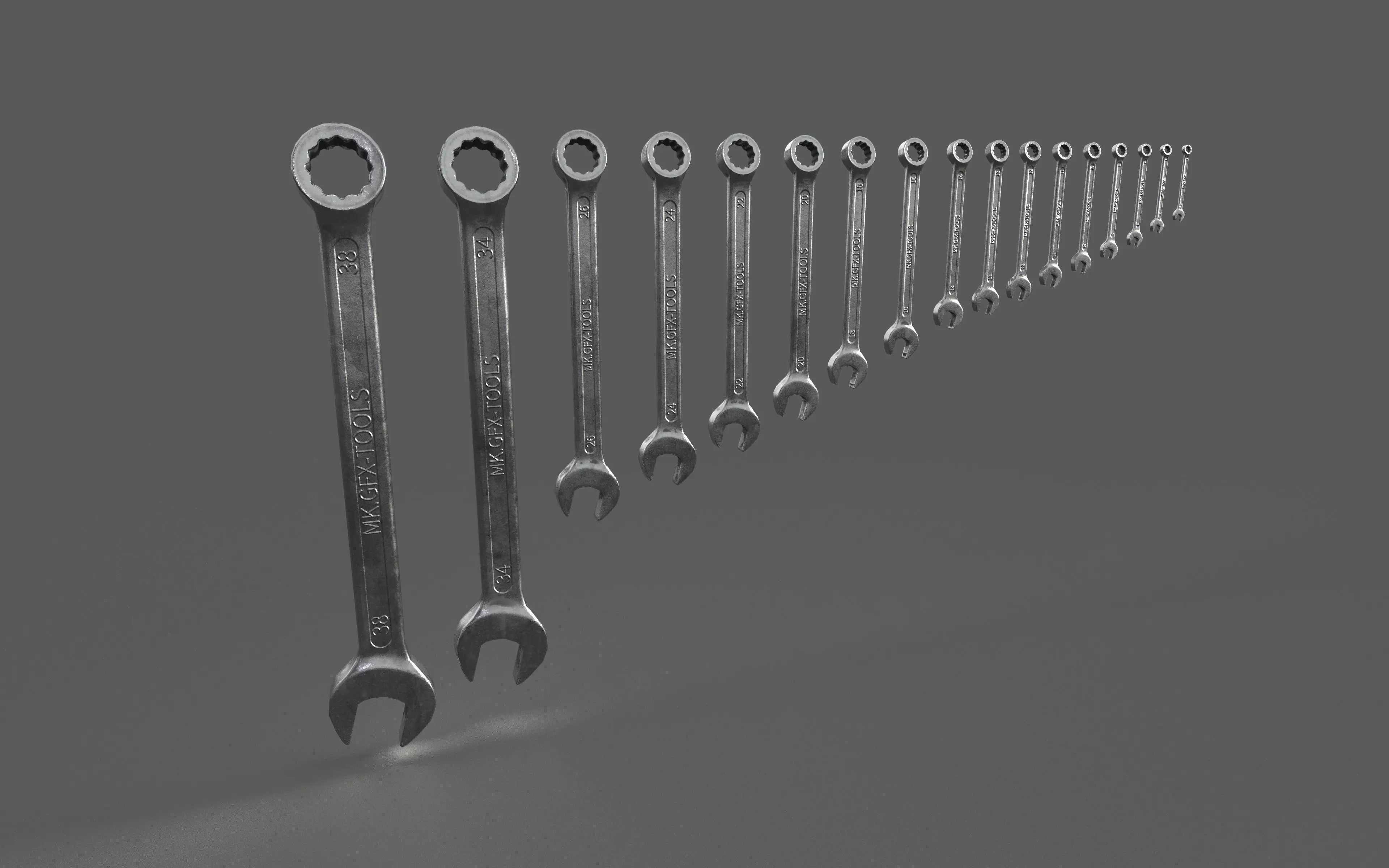 Spanner set of wrenches Low-poly 3D model_0
