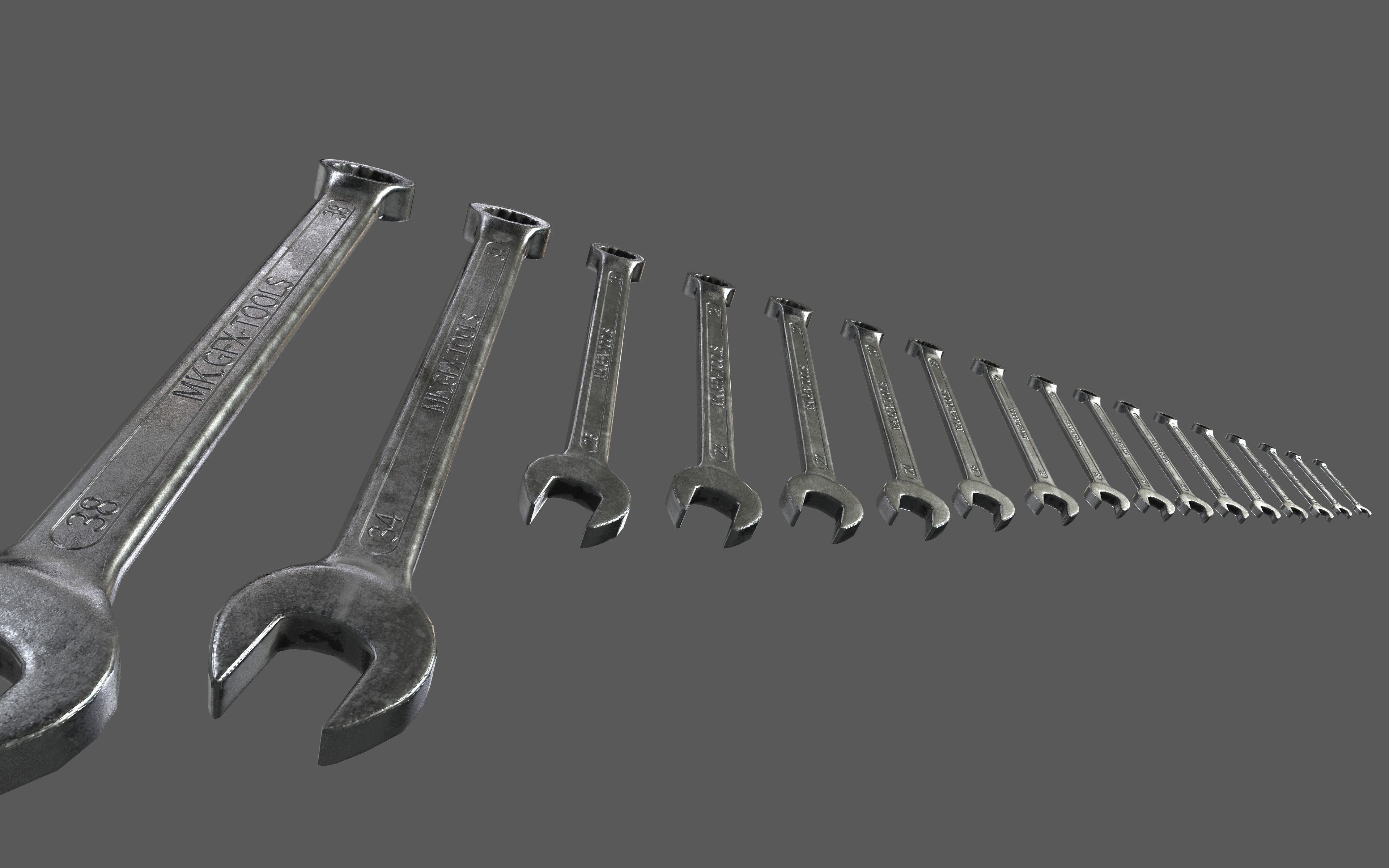 Spanner set of wrenches Low-poly 3D model_3