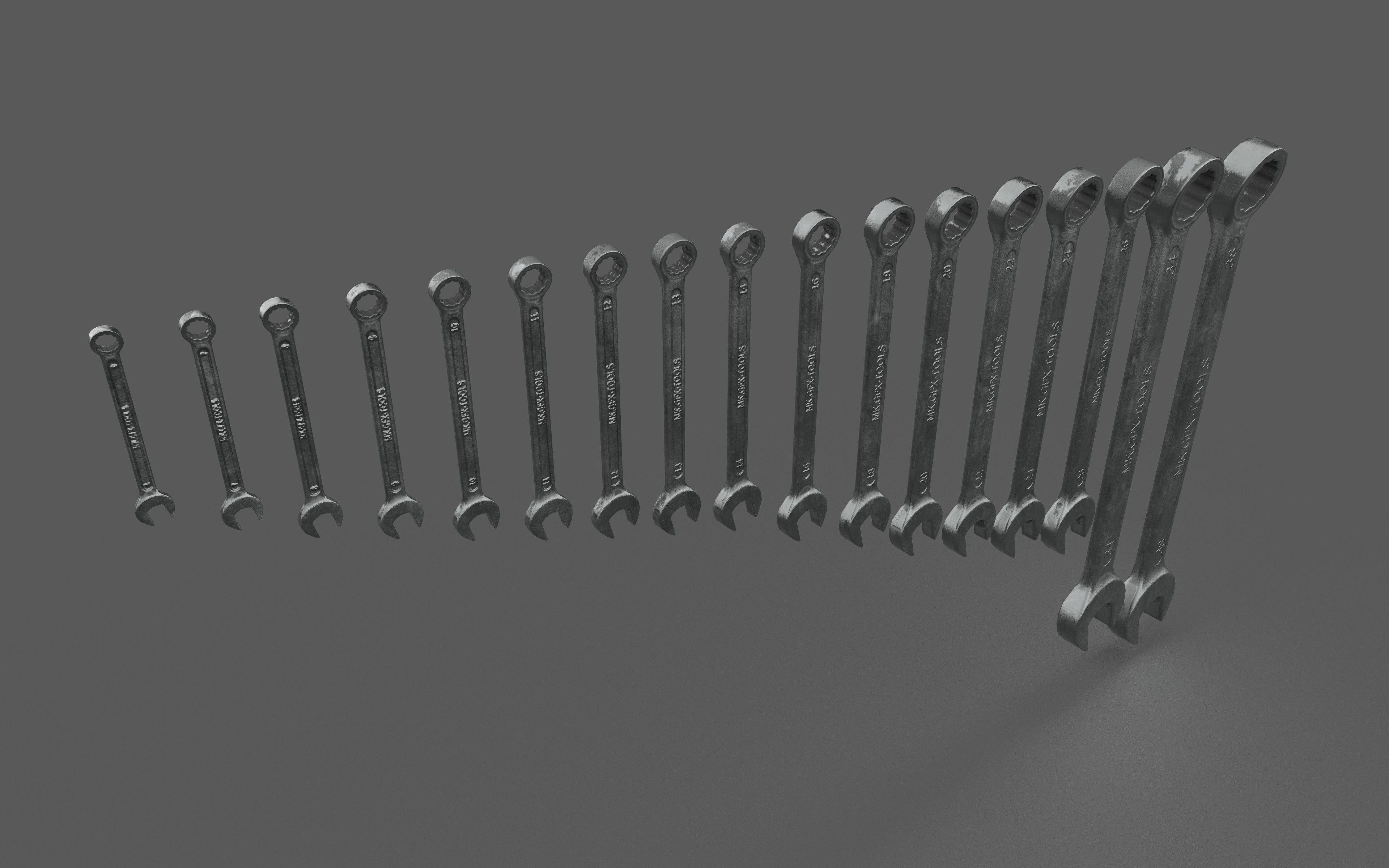 Spanner set of wrenches Low-poly 3D model_1