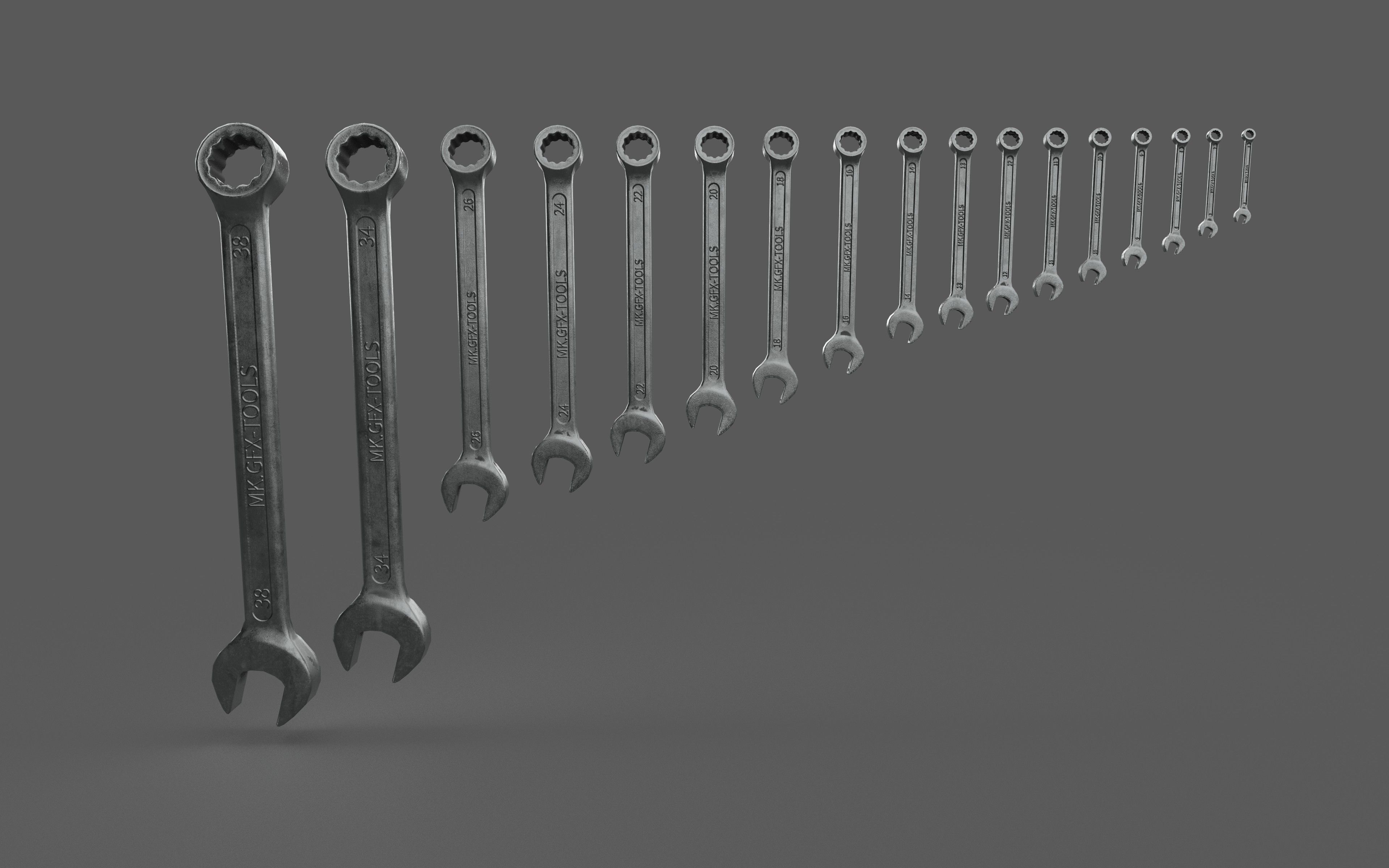 Spanner set of wrenches Low-poly 3D model_2