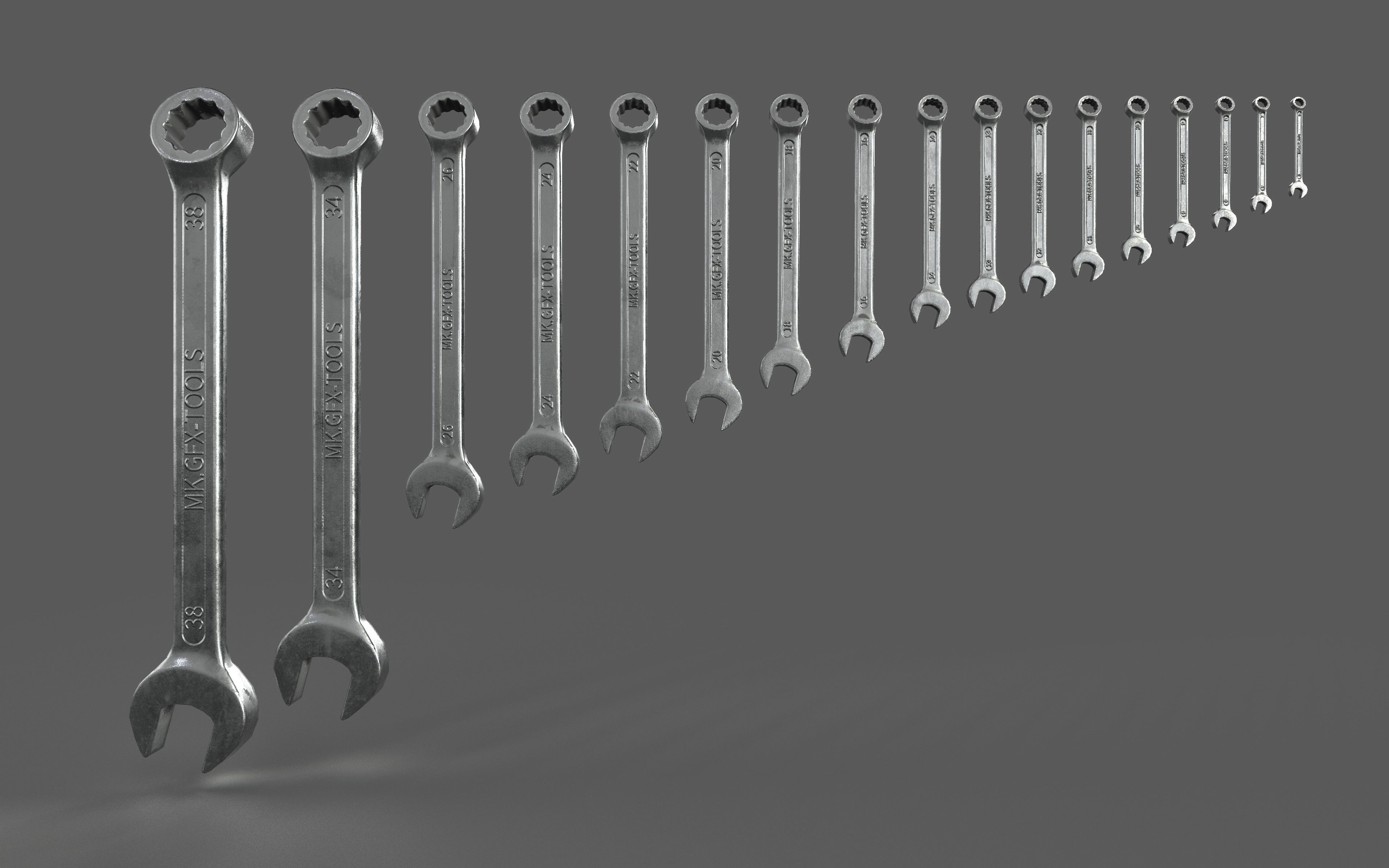 Spanner set of wrenches Low-poly 3D model_4