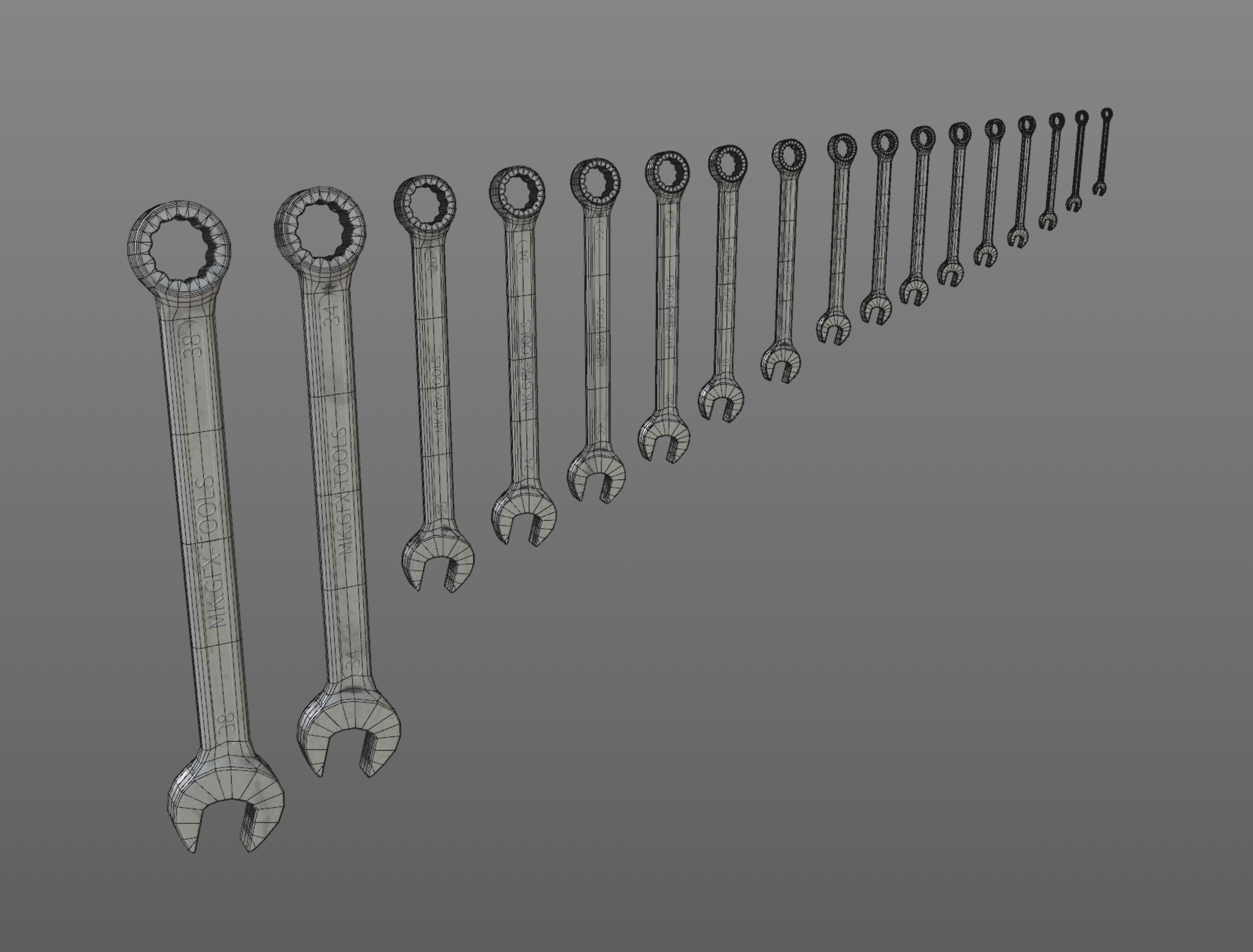 Spanner set of wrenches Low-poly 3D model_5