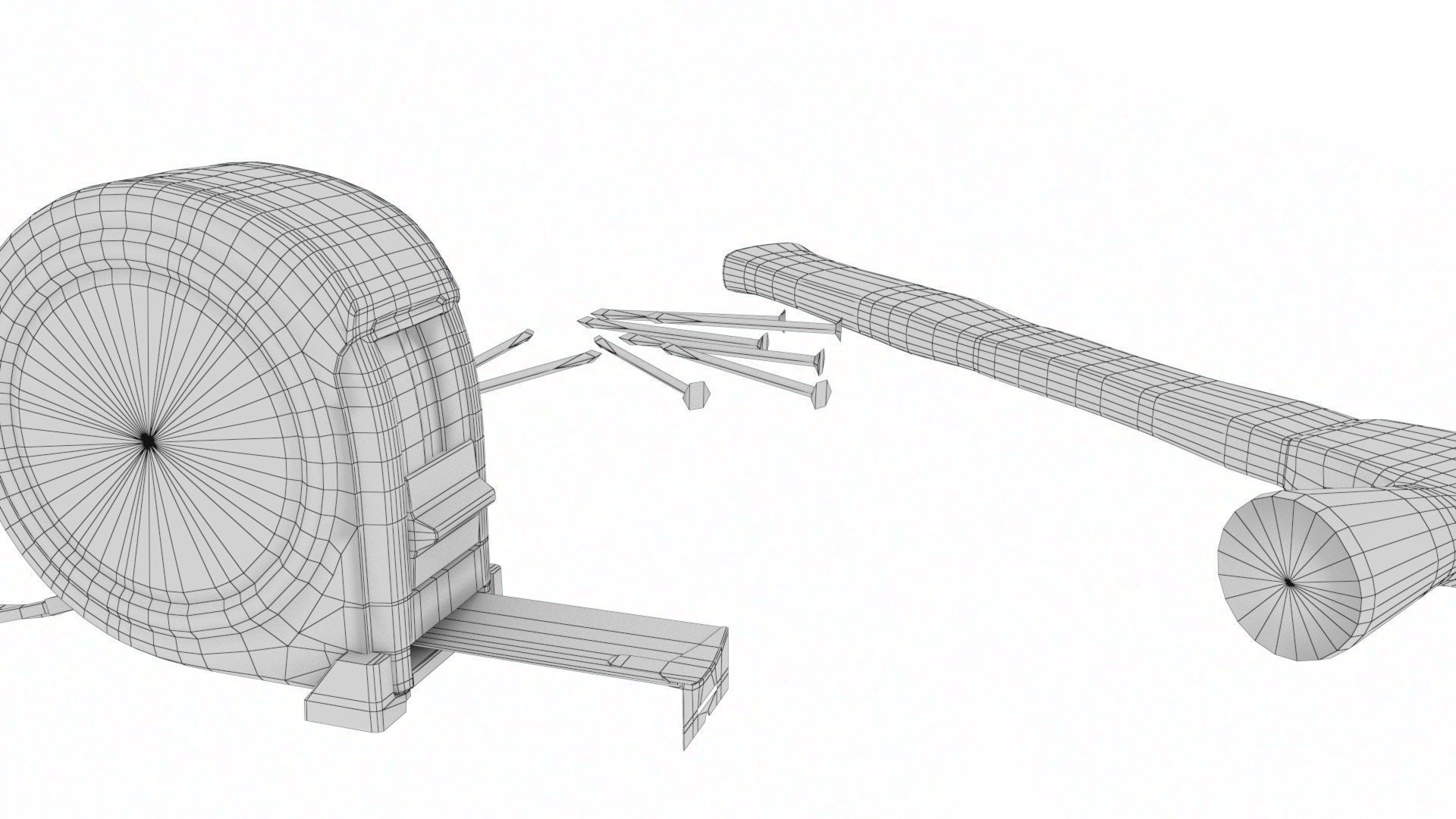 Worker tool set - Hammer Nails Tape Measure Low-poly 3D model_38