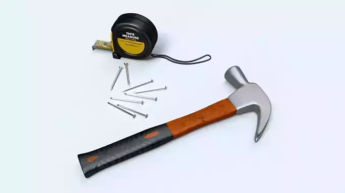 Worker tool set - Hammer Nails Tape Measure 