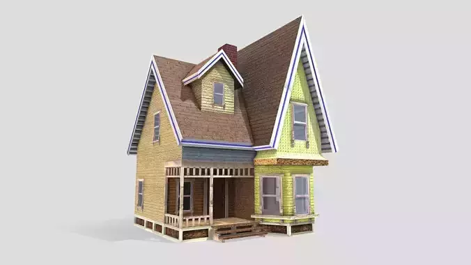 Up Cartoon Stylized Colorful Cute House Low Poly