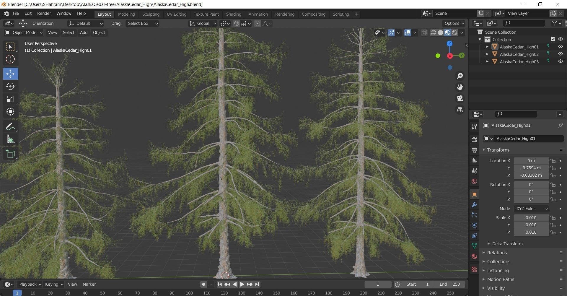 Alaska Cedar tree collection 9 trees in the scene Low-poly 3D model_2