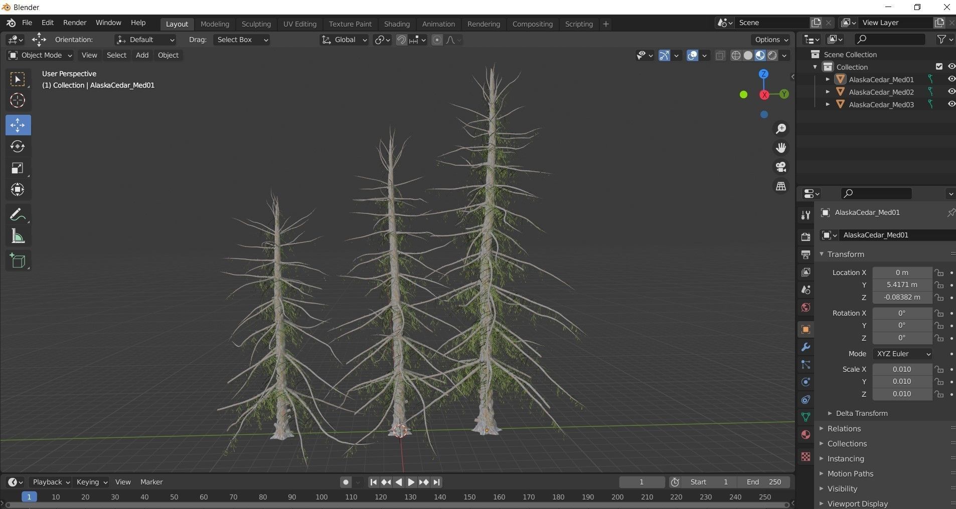 Alaska Cedar tree collection 9 trees in the scene Low-poly 3D model_11
