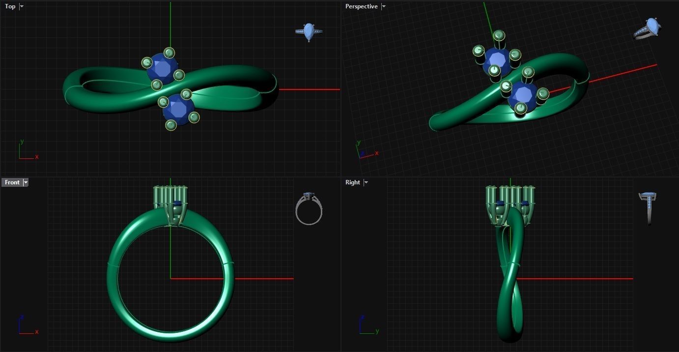  ring engagement contrarie 2 diamond multi stones 3D print model 3D print model_10