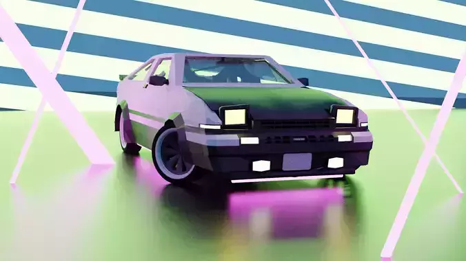 Toyota AE86 trueno Pop-Up headlights Low Poly Low-poly 3D model
