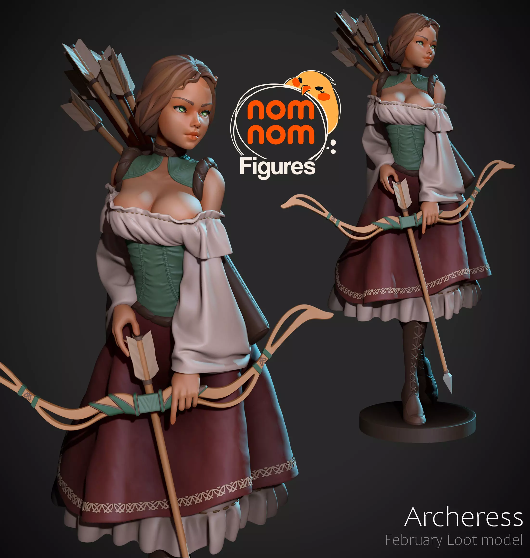 Archeress statue of woman holding arrow 3D print model_0